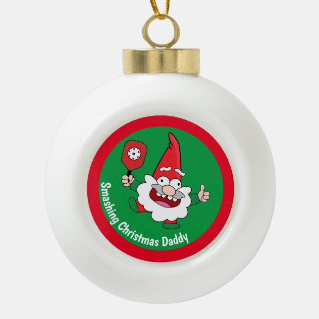 🎅🤶2 sided customizable  Christmas pickleball Ceramic Ball Christmas Ornament (Front)