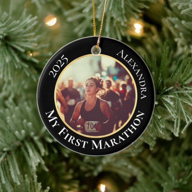 2-Sided Customizable Photo Sports Marathon Running Ceramic Ornament (Tree)
