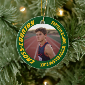 2-Sided Customizable Sports Cross-Country Photo Ceramic Ornament
