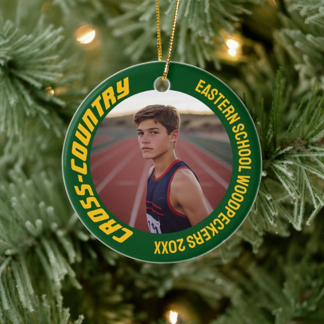 2-Sided Customizable Sports Cross-Country Photo Ceramic Ornament (Tree)