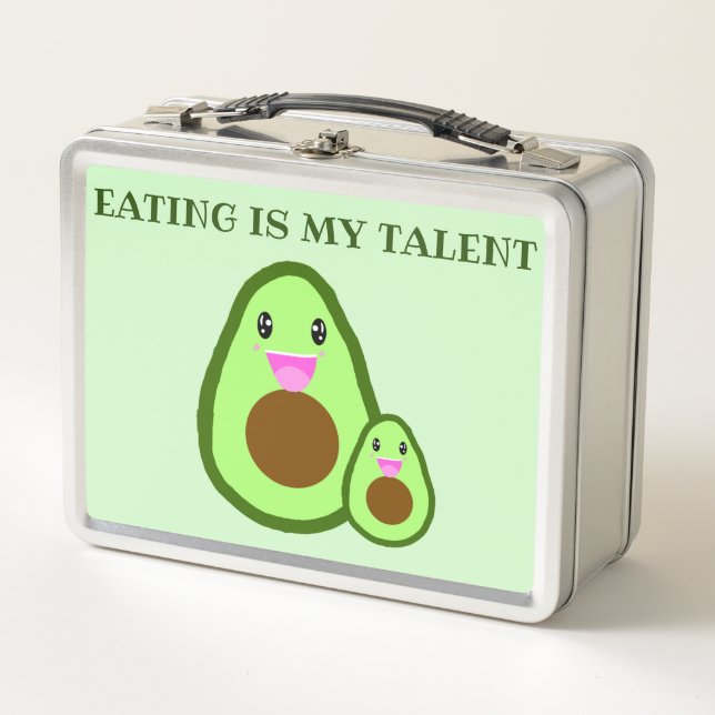 2-sided Cute Kawaii Avocado Eating Is My Talent Metal Lunch Box (Front)