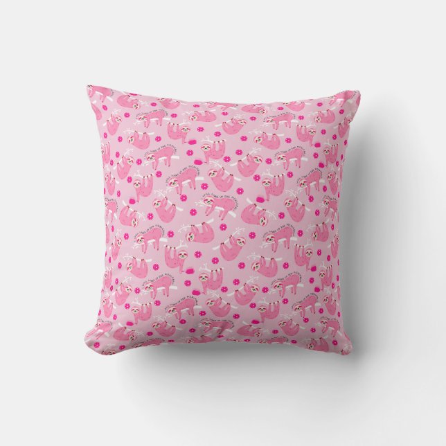 2-sided Cute Pink pickleball sloths 🦥 Throw Pillow (Front)