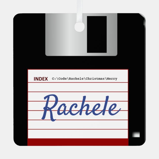 2-sided Floppy Disc with Command Prompt Greeting Metal Ornament (Front)