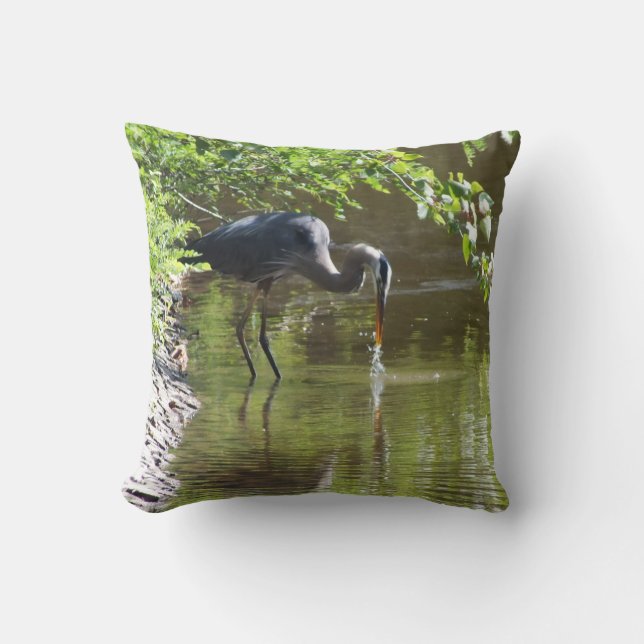 2 sided Great Blue Heron Throw Pillow (Front)