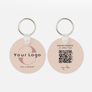 2 sided Logo & QR Code on Beige Company Business K Keychain