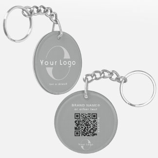 2 sided Logo & QR Code on Grey Company Business Keychain
