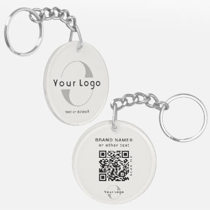 2 sided Logo QR Code on Off white Company Business Keychain