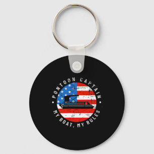(2 Sided Print) Pontoon Captain Us Flag 4th Of Jul Keychain