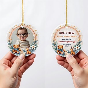 2 sided Santa’s Newest Helper Ceramic Ornament
