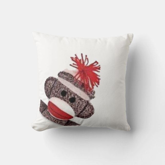 2 sided Sock Monkey Throw Pillow Home Decor (Front)