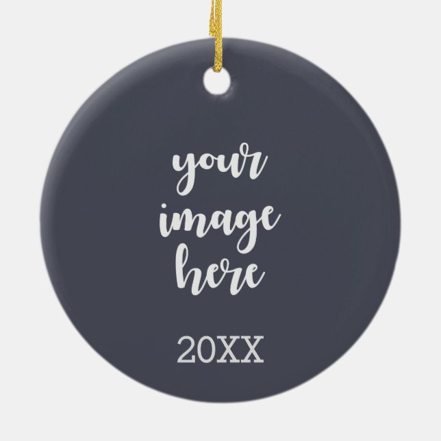 2 Sided Trendy Indigo Text and Image Template Ceramic Ornament (Back)