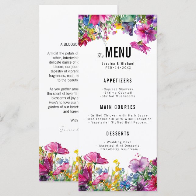 2 sided wedding menu Meadow Bloom collection (Front/Back)