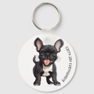 2 sided With custom text, Frenchie puppy Keychain
