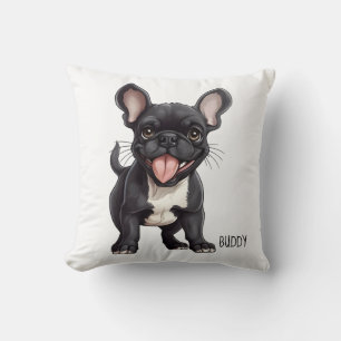 2 sided With custom text, Frenchie puppy Throw Pillow