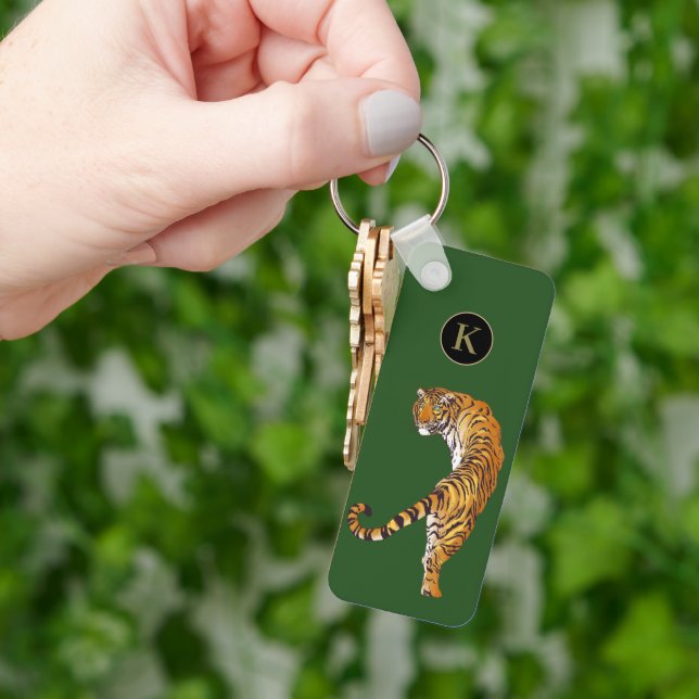 2 sided Young Wild and Free Tiger Monogram Green  Keychain (Hand)
