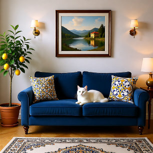 💙💛 2 sides blue and yellow Azulejos 9 Throw Pil Pillow