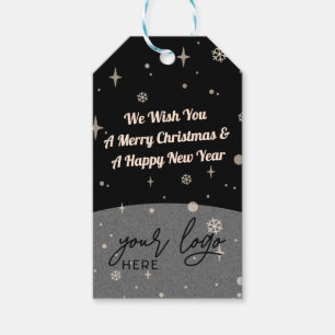 2 sides Business Logo and QR code Black Christmas  Gift Tags