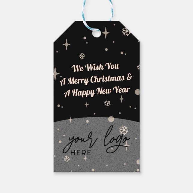 2 sides Business Logo and QR code Black Christmas  Gift Tags (Front)
