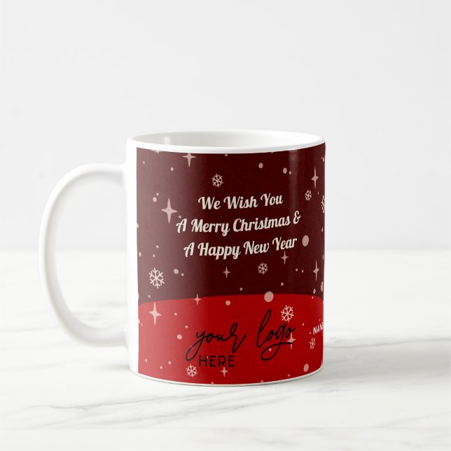2 sides Business Logo and QR code Red Christmas Co Coffee Mug (Left)