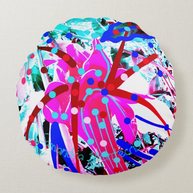 2 SIDES FESTIVE FLOWER Round Pillow (Front)