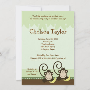2 Silly Monkeys TWINS Jungle Monkey Baby Shower Invitation