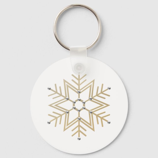 2-Silver and Gold Snowflake 3-D Look Keychain (Front)