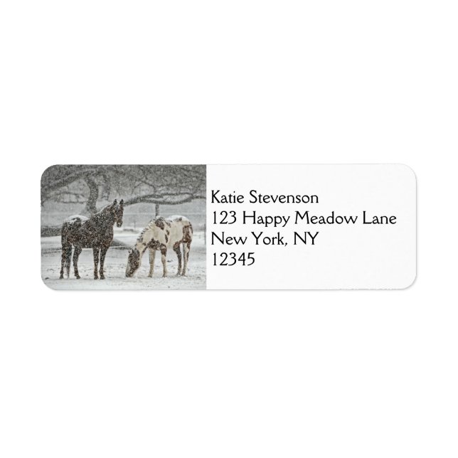 2 Snowy Horses Standing Under a Tree (Front)