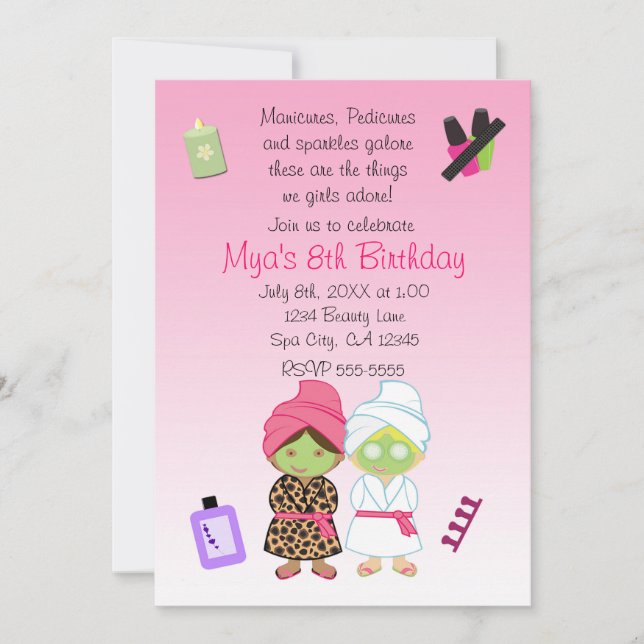 2 Spas Beauté Girls Beauté Anniversaire Invitation (Devant)