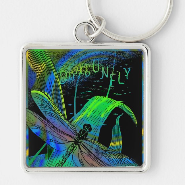 2"  Square Dragonfly Keychain (Front)