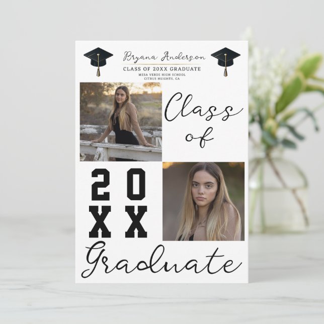2 Square Photos Class of Graduate Graduation  Invitation (Standing Front)