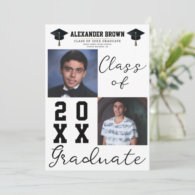 2 Square Photos Class of Graduate Graduation  Invitation (Standing Front)