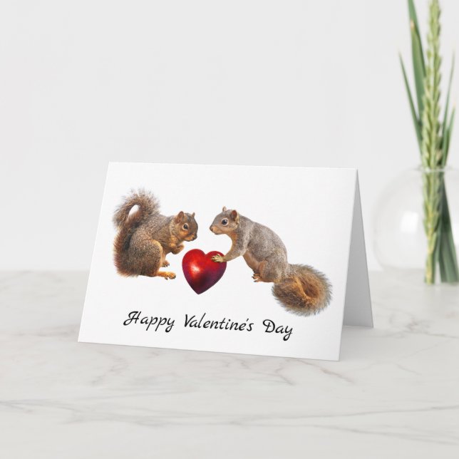 2 Squirrels with Red Heart Valentine's Day Card (Front)