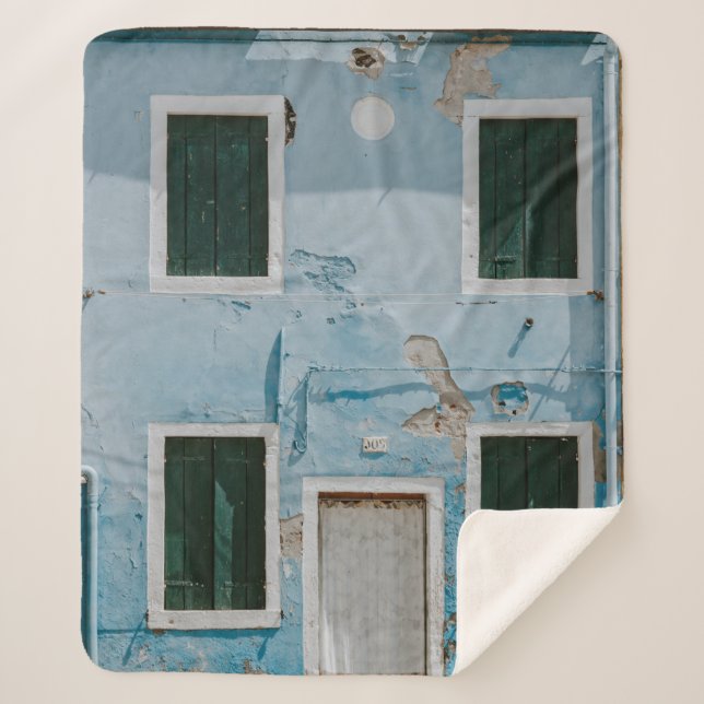 2-STOREY BLUE CONCRETE BUILDING SHERPA BLANKET (Front)