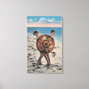 2 Sunbathing Women & Asian Umbrella, Florida Canvas Print