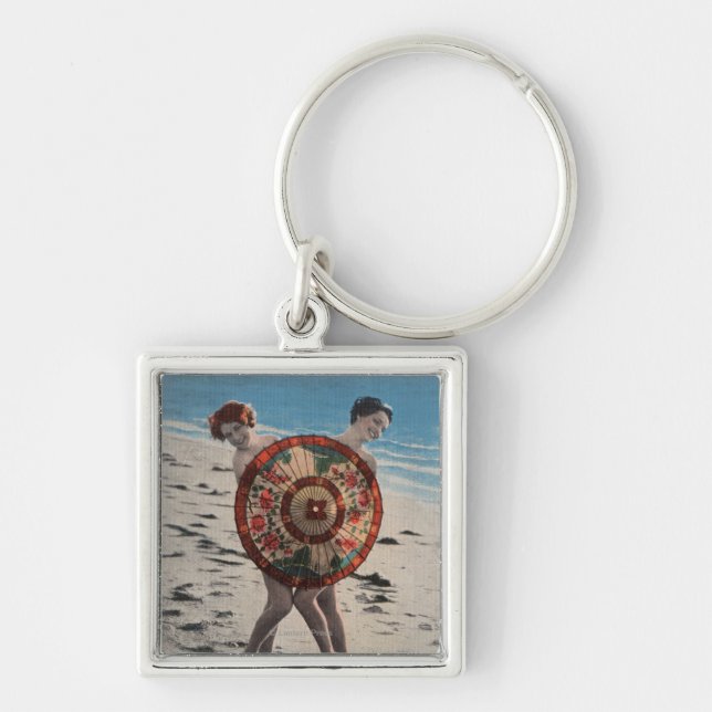 2 Sunbathing Women & Asian Umbrella, Florida Keychain (Front)