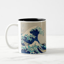 2 tasse de ton avec de l'art à vague de style japo