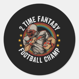 2 Time Fantasy Football Champ Ffl Winner Retro  Classic Round Sticker