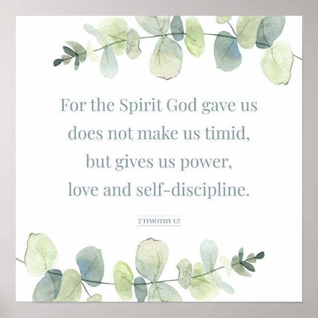 2 Timothy 1:7, Bible Verse Print, Home Decor, Holy Poster (Front)