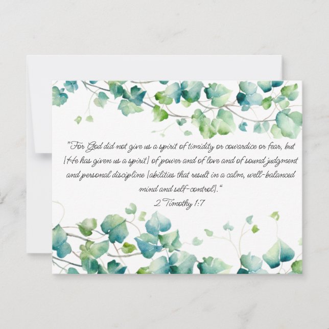 2 Timothy 1:7  English Burmese Ivy White Note Card (Front)