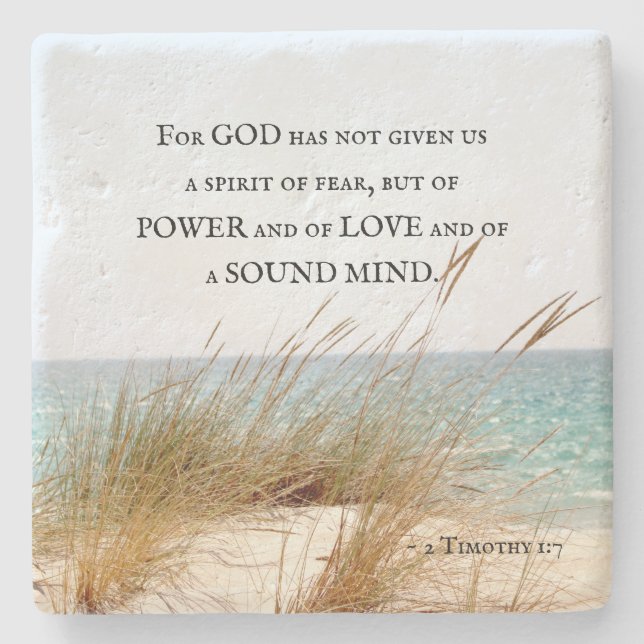 2 Timothy 1:7 God has not given a spirit of fear, Stone Coaster (Front)
