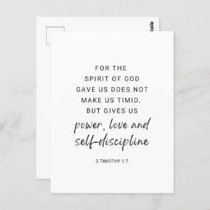 2 Timothy 1:7 Power, Love and Self Discipline Postcard