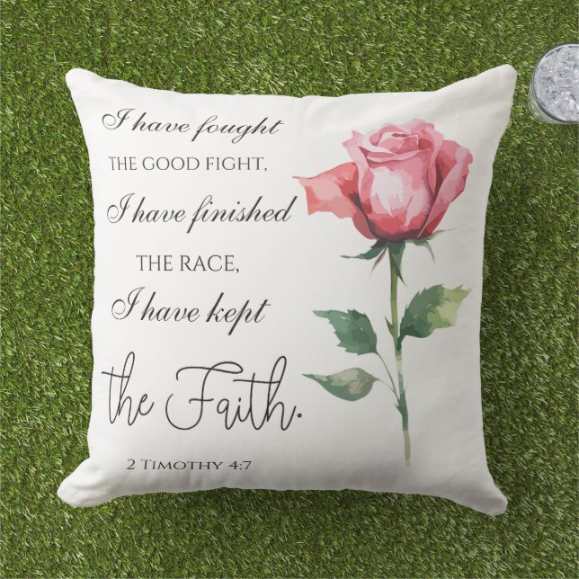 2 Timothy 4:7 - I have fought the good fight Outdoor Pillow (Grass)