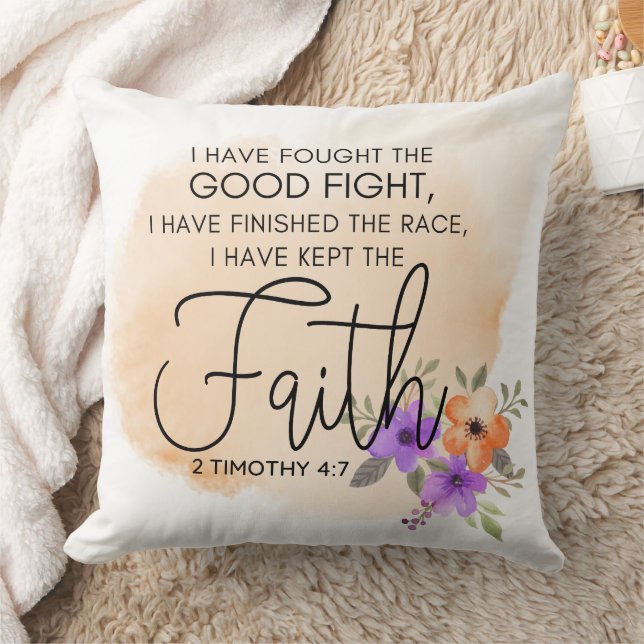 2 Timothy 4:7 - I have kept the faith Peach Throw Pillow (Blanket)