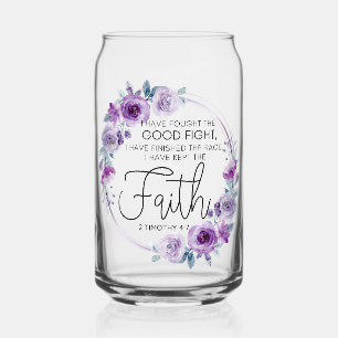 2 Timothy 4:7 I have kept the faith Purple Floral Can Glass