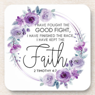 2 Timothy 4:7 I have kept the faith Purple Floral Coaster
