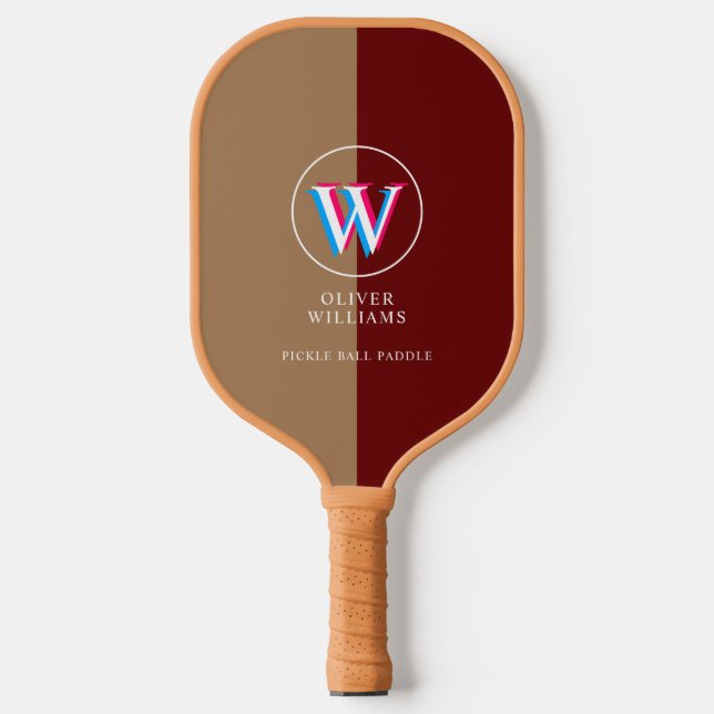 2-Tone Brownish Red Three Layers Initial  Pickleball Paddle (Front)
