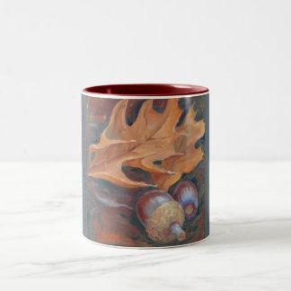 2-tone coffee mug with acorns and leaves