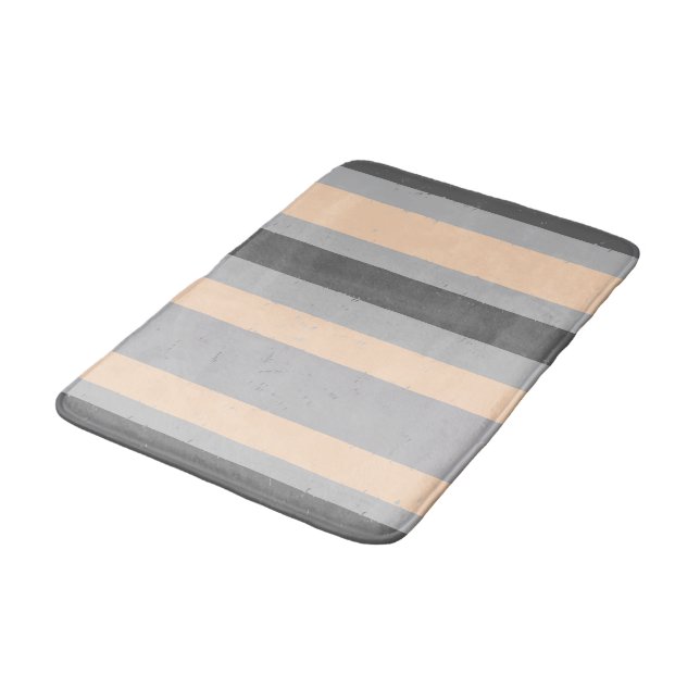 2 Tone Grey and Peach Wide Asymmetrical Stripes Bath Mat (Angled)