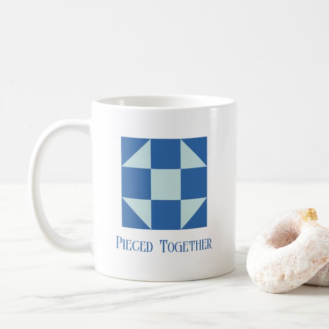 2-Tone Shoo Fly Quilt Block with Custom Text Line Coffee Mug (With Donut)