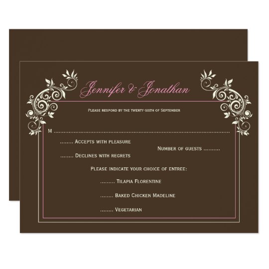 #2 Vintage Brown Ivory Pink Swirls RSVP Card